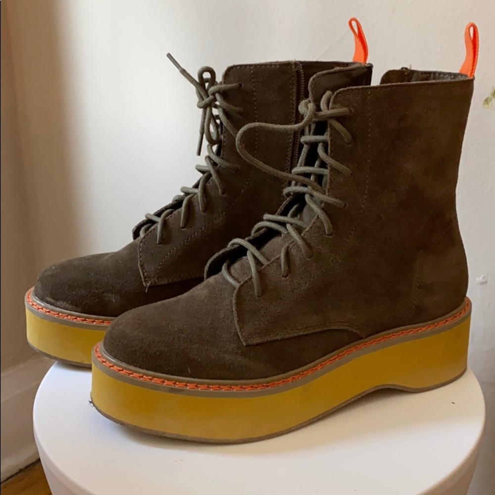 Brown suede platform combat boots